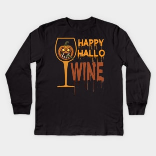 Happy Hallowine Halloween Wine Glasses Drinking T Shirt Kids Long Sleeve T-Shirt